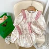 New Autumn Baby Sister Dress Cotton Floral Print Rompers Pink Ruffled Clothes Casual Dress Sister Matching Kids Clothing Outfit 1