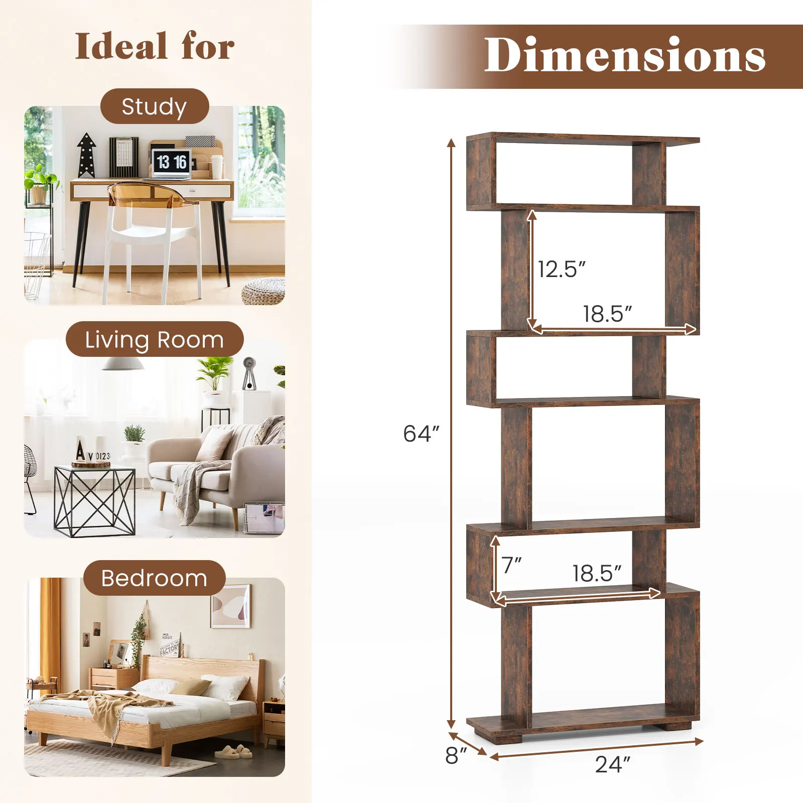 6-Tier S-Shaped Bookshelf 6