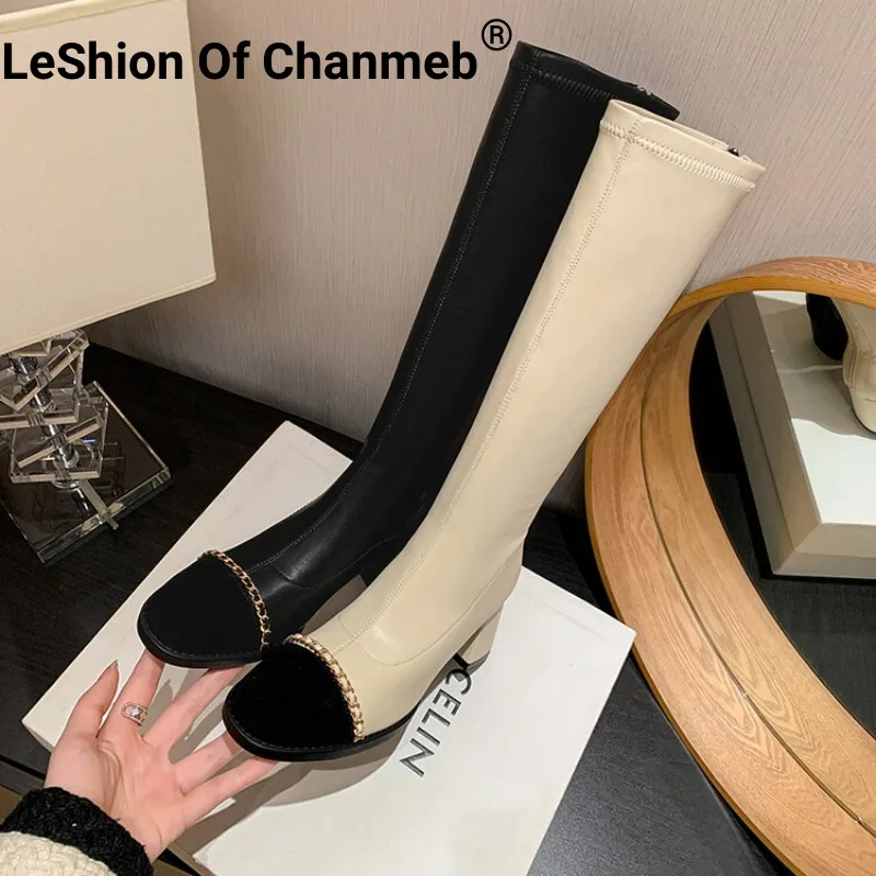 LeShionOfChanmebWomenKidSuedeBootsThickHighHeelsBackZipper