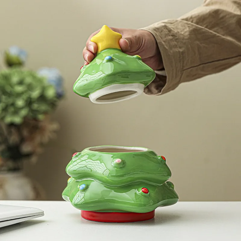 Creative Ceramic Christmas Tree Storage Jar Cute Candy Jar & Decorative Jewelry Organizer for Home Decor Perfect Birthday Gift