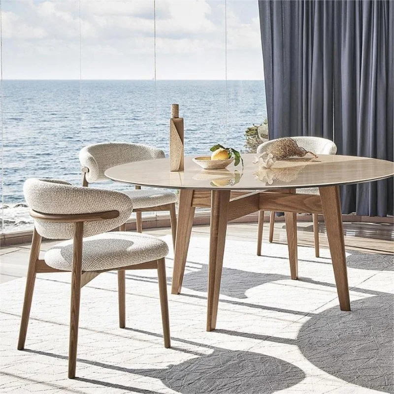 Nordic Armchair Light Luxury Modern Log Coffee Shop Solid Wood Chair