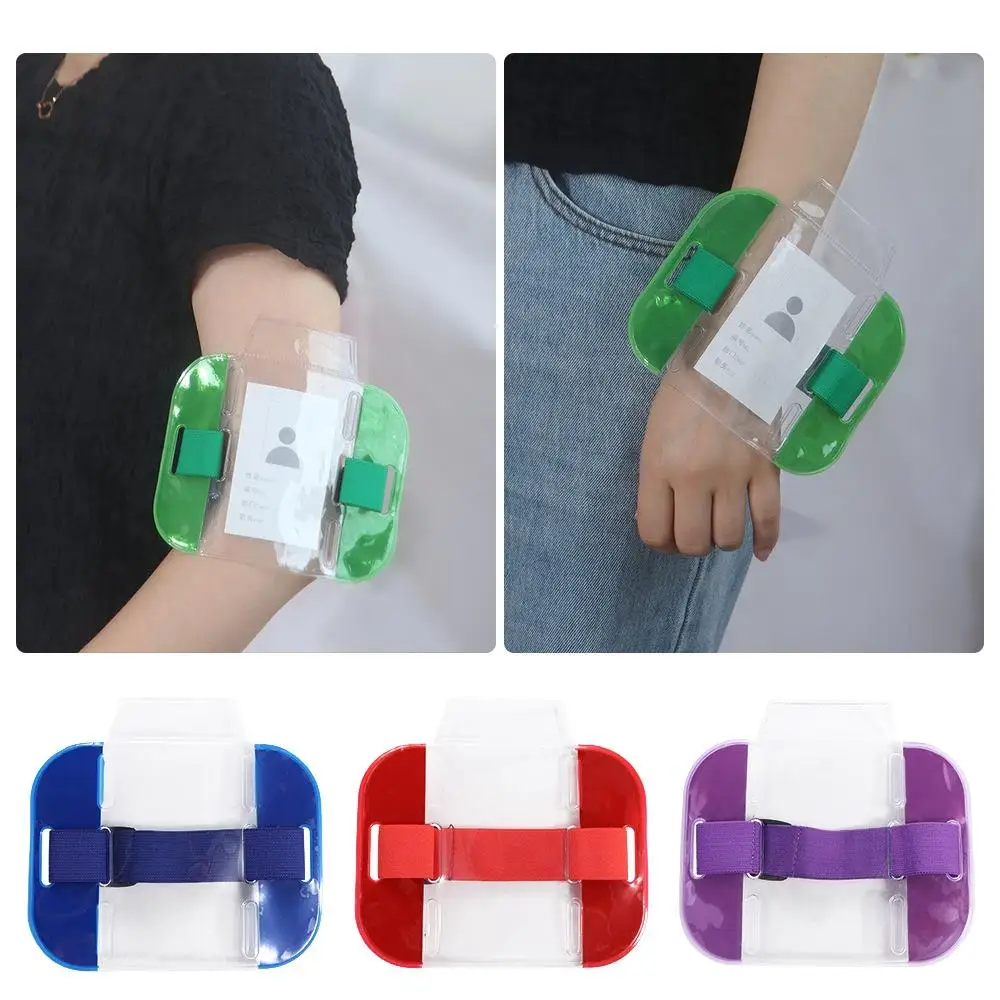 Adjustable Elastic Arm Band ID Badge Holder PVC Plastic Card Holder Photo Armband For Men Women