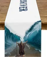 Happy Passover Linen Table Runner Dining Party Decor Moses Divided Parting The Red Sea Jewish Pesach Table Runners Party Decor 1