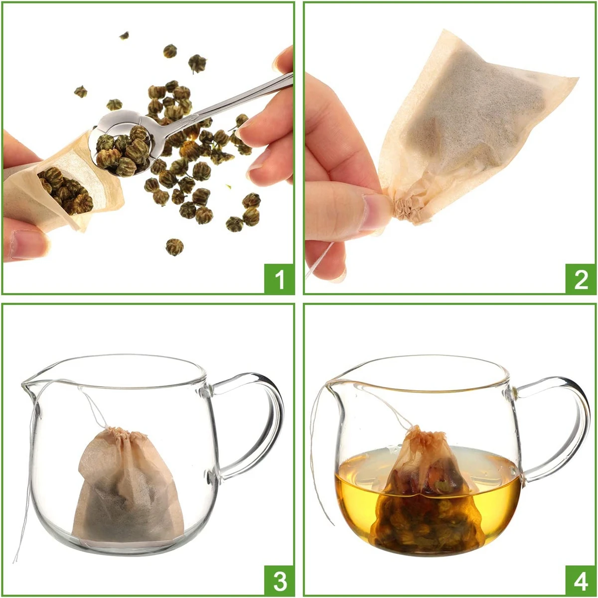 Tea Bags 500Pack For Loose Leaf Tea Disposable Empty With Drawstring Natural Wood Pulp Filter