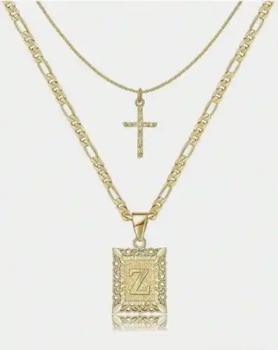 Letter Necklace Layered Initial Cross Necklace, Layering Square Letter Pendant Figaro Chain Cross Choker  for Women Girls
﻿ - Image 26