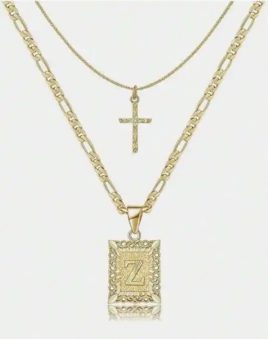 Letter Necklace Layered Initial Cross Necklace, Layering Square Letter Pendant Figaro Chain Cross Choker  for Women Girls
﻿ - Image 26