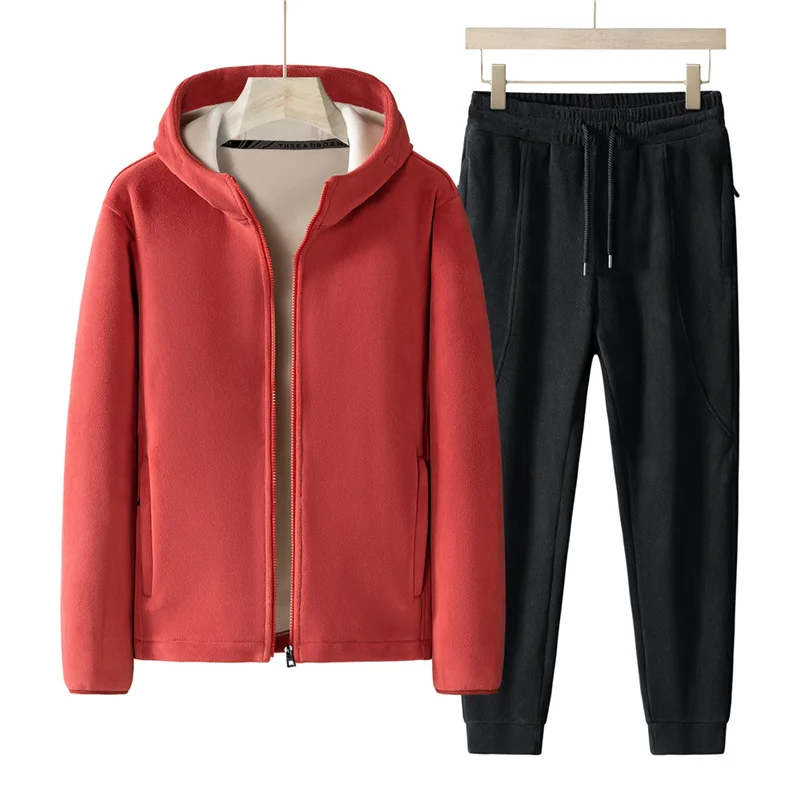 Plus Size 7xl 8xl Men's 2pcs Tracksuit Sets Winter Warm Polar Fleece Liner Jacket+pants Set Men Casual Thick Sportswear Clothes 2