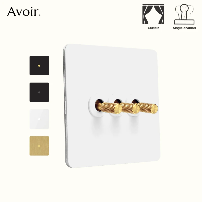 

Avoir Momentary Reset Curtain Switches Gold Copper Carved Lever Wall Toggle Switch 1Way Luxury White Black Stainless Steel Panel