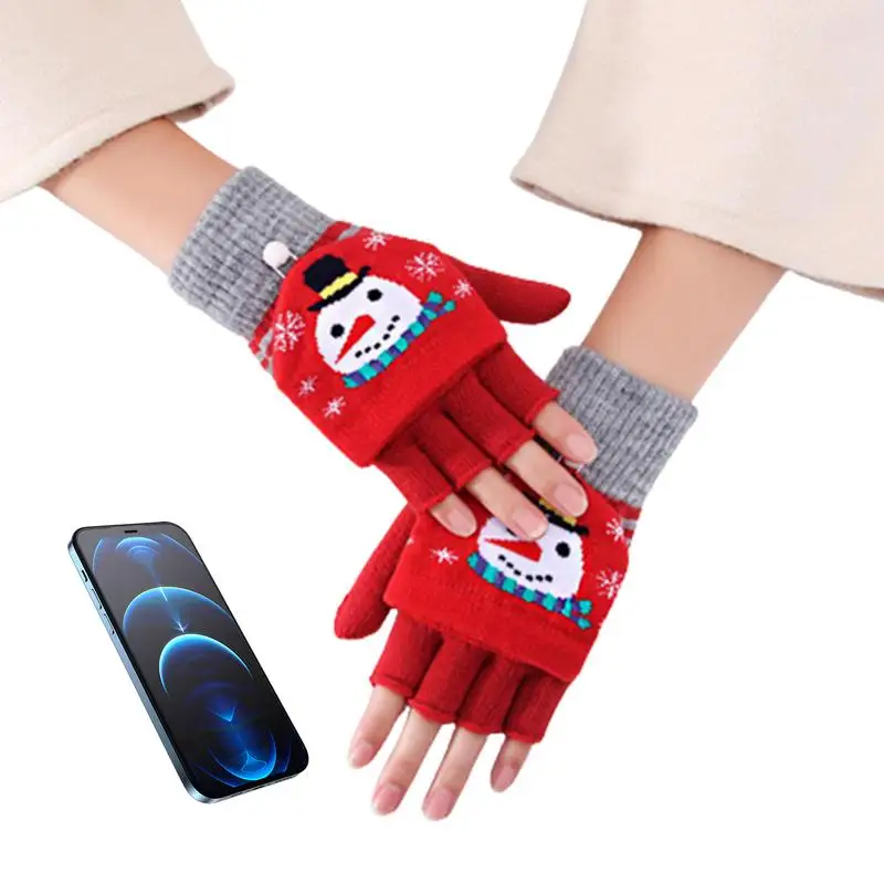 

Electric Heated Gloves Christmas-theme Touch-screen USB Rechargeable Warm Gloves Knitting Wool Hand Warmer For Driving Biking