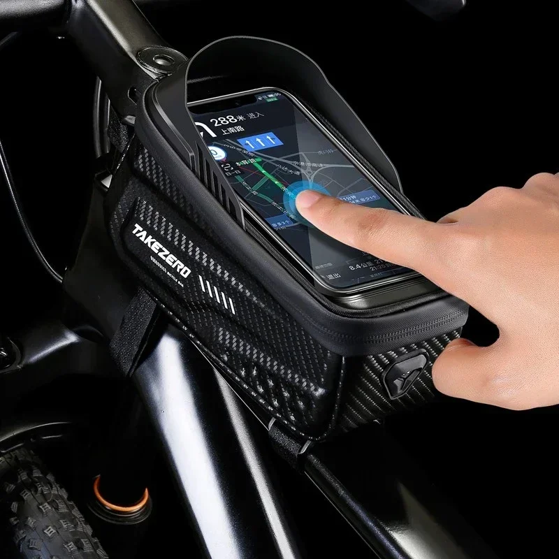 Dyaucwpo Borsa Telaio da Bicicletta, Borsa Bici Telaio Impermeabile, Borsa da Telaio Bici Sgancio Rapido con Visiera Parasole TPU 6.8 Pollici Touchscreen, Borsa da Manubrio, Accessori Bici MTB