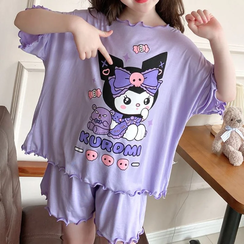 

Летняя Детская Пижама Sanrio, Детская Пижама с короткими рукавами Cinnamoroll Kuromi, детская одежда для сна из молочного шелка