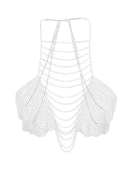 Women Body Chain Tank Tops Fashion Rhinestone Halter Neck Sleeveless Backless Bra Crop Tops Streetwear 2