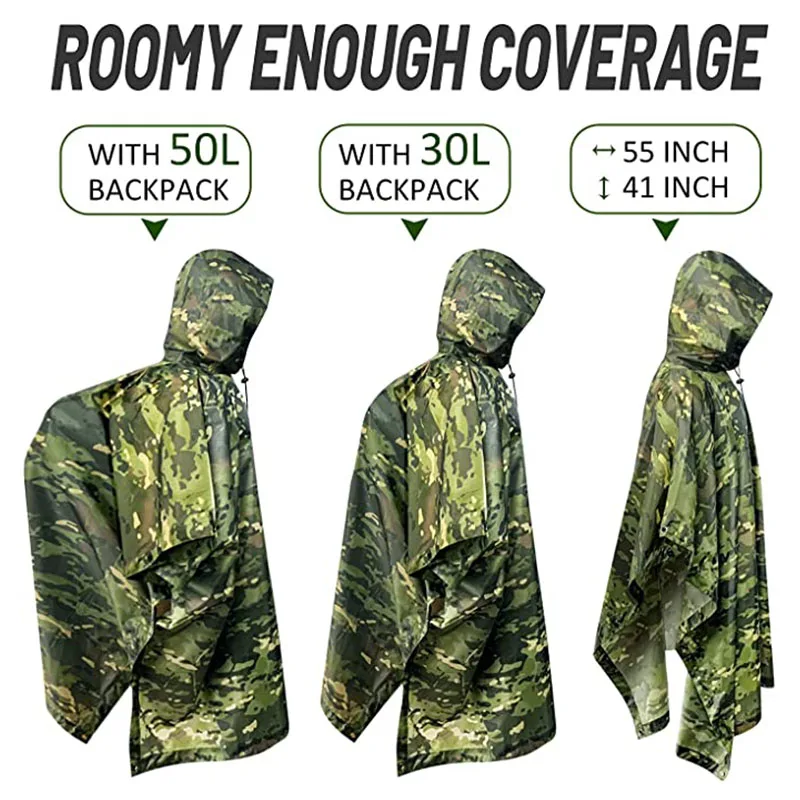 Raincoat Poncho VILEAD Poly Tactical Military Waterproof Outdoor