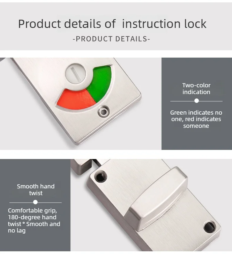 1 Set Indikator-Türschloss aus Zinklegierung für WC-Trennwände mit Rot-Grün-Anzeige für öffentliche Toiletten/WC – Detail 6