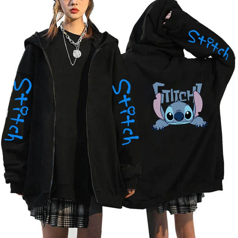 thumbnail image 1 of Sudadera con capucha Y2k de los años 90 con cremallera de Disney Stitch, sudaderas con cremallera para mujer, sudadera bonita de Anime Harajuku, ropa de calle de Manga con capucha para mujer, 1 of 5