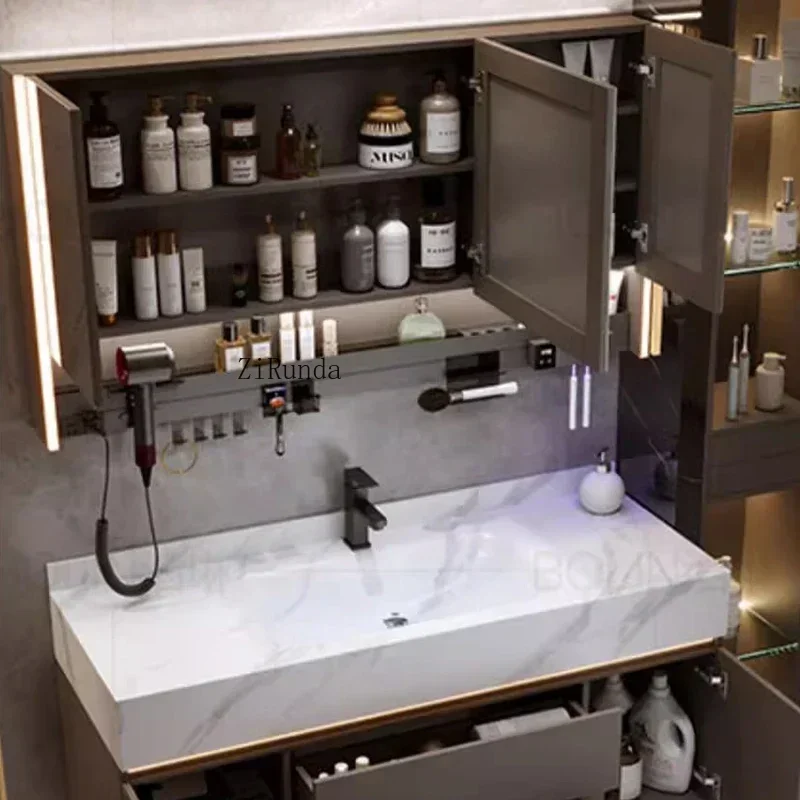 European Style Rock Plate Bathroom Cabinets Luxury Wall-mounted Fog Removal Smart Mirror Cabinets Fashion Furniture Шкафы FYBC