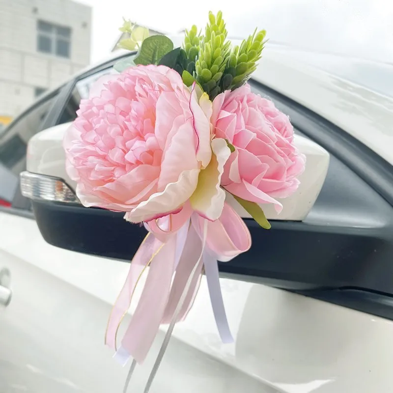 Fleurs artificielles roses en soie, accessoire de décoration de voiture de  mariage, chaise de fête à