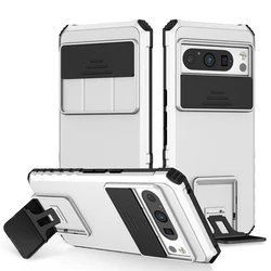 Matte Phone Case with Portable Holder and Slide Camera Shockproof Protection - Pixel 9A (Sliver)