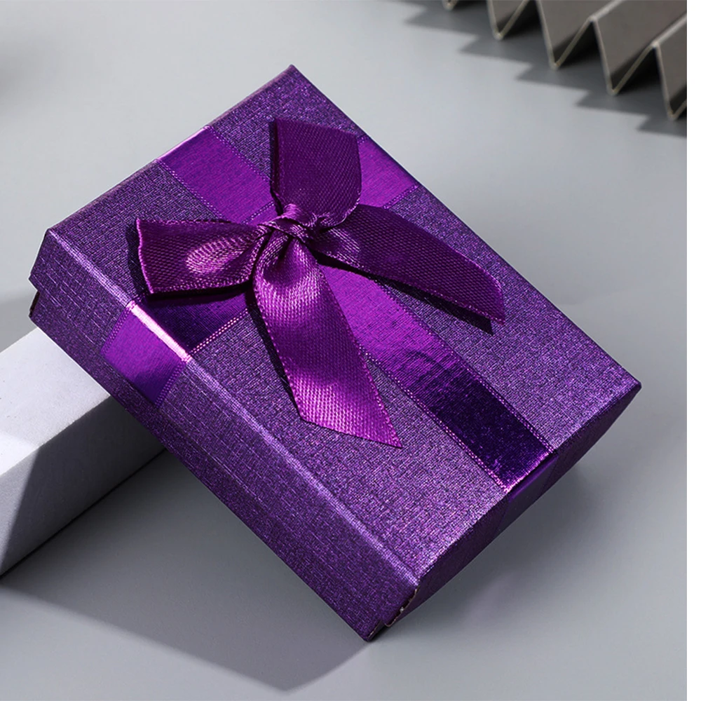 20pcs/Lot Bulk Rings Storage Box DIY Luxurious Bow Double Rings Case 7x9x3cm Coffee Purple Cardboard Jewelry Boxes With Sponge
