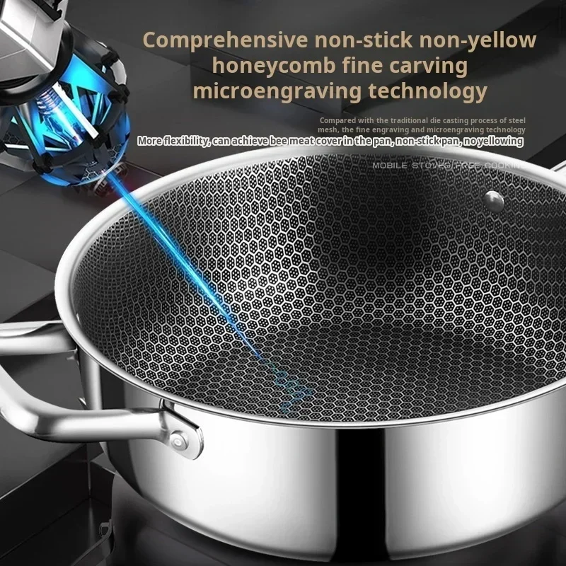 High Quality 410 Stainless Steel Frying Pan Food Grade Honeycomb Nonstick Wok With Double Ears Home induction cooker frying pan