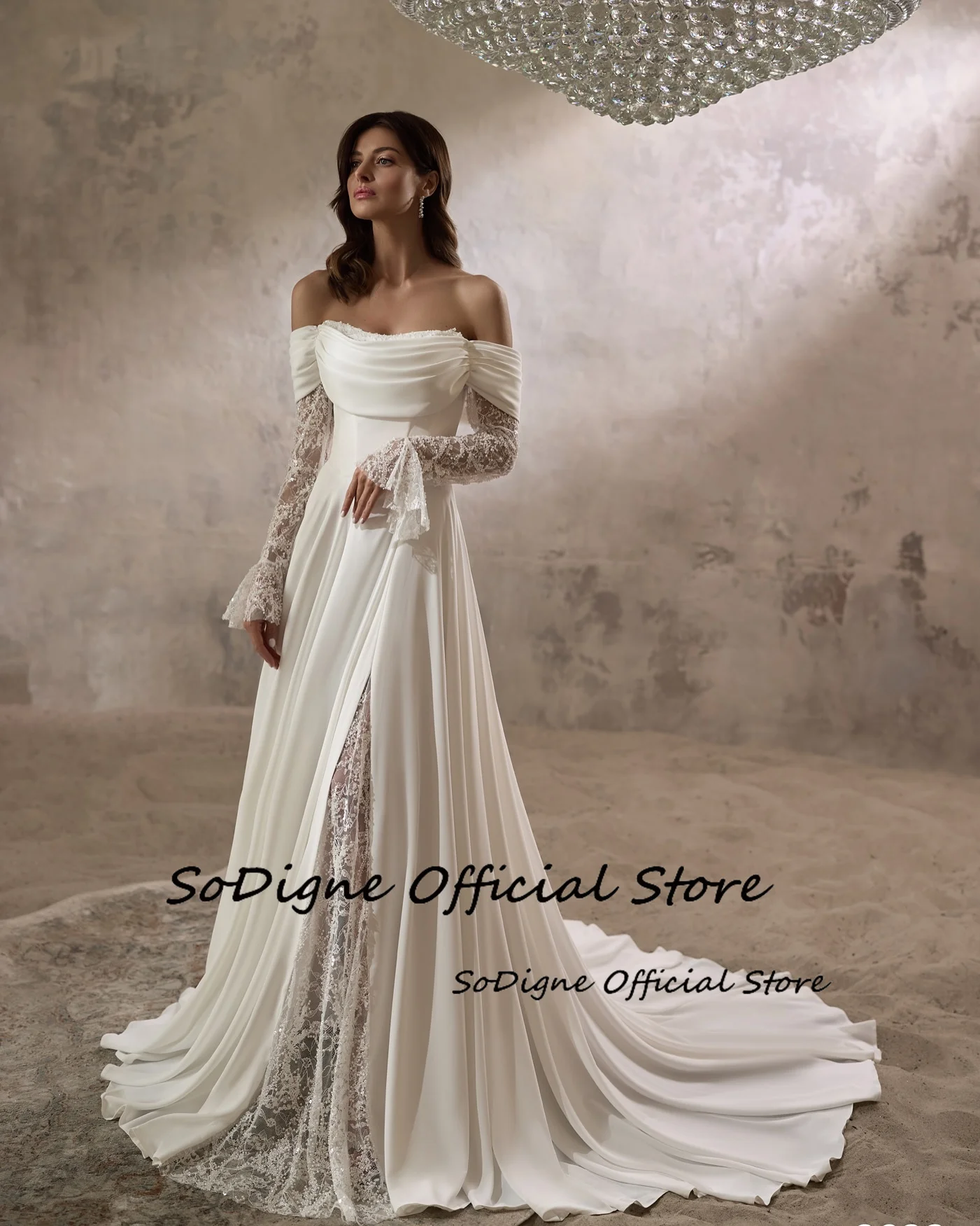 SoDigne A-line Beach Wedding Dresses Off Shoulder Satin/Lace Bridal Dress 2025 Long Wedding Gown Robe De Mairee ﻿Customized ﻿ 2