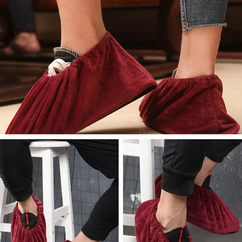 Reusable Flannel Shoes Covers 1 Pair Portable Unisex Non-slip Washable Dustproof Home Indoor Antiskid Guests Shoes Cover