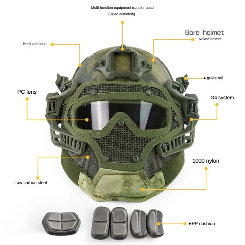 CS Military Helmet Fast Helmet High Quality Protective Paintball Wargame Army Airsoft Tactical Helmet Integrated Steel Wire Mask