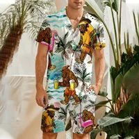 Men's Shirt Set Men's Fashion Shirt + Shorts Two Piece Set Crazy Gorilla 3D Print Hawaiian Shirt Loose Skin Friendly Casual 1