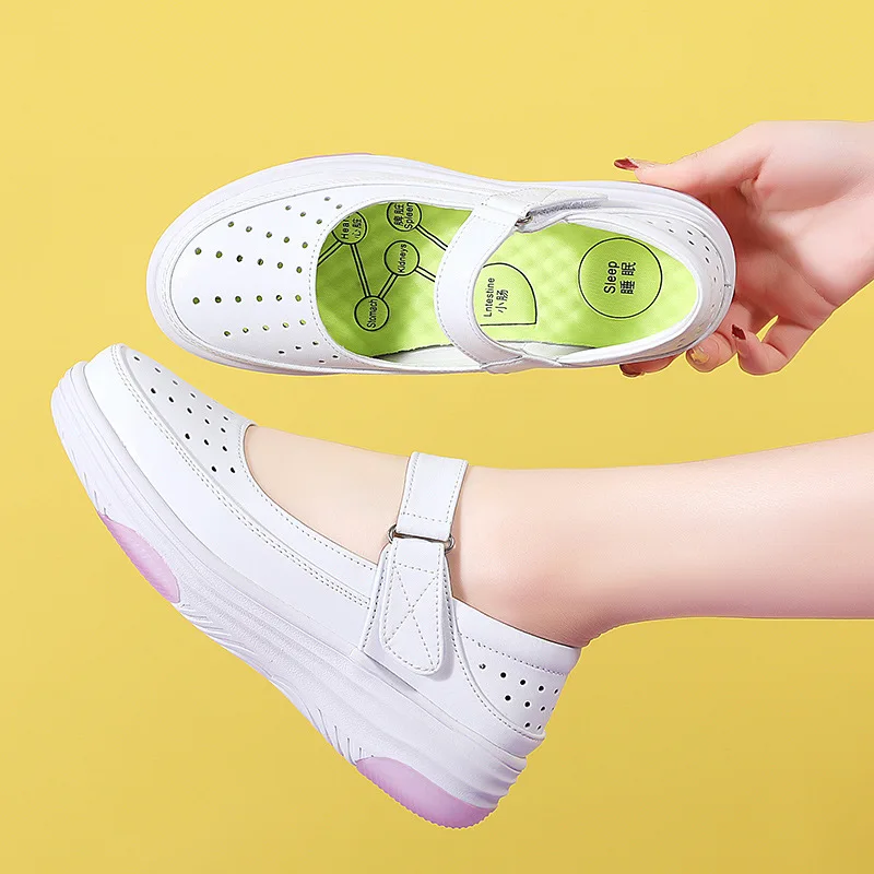 nurse shoes women's soft-soled breathable thick-soled non-slip flat white hollow-out medical shoes 5