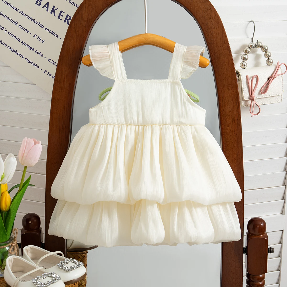 Girls Dress Baby Girl Summer Four Little Flower Bud Suspender Dress Flying Sleeves