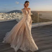 2 In 1 Mermaid Vestidos De Novia Appliques Vestido De Noiva Detachable Train Wedding Dress Customized Lace Robe De Mariée 1