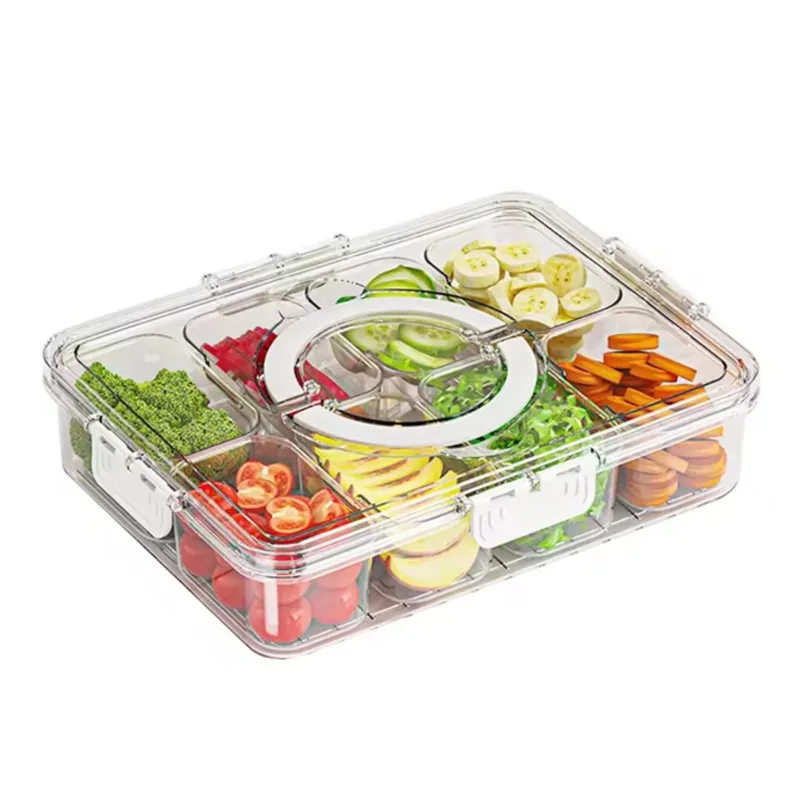 Split Type Transparent Salad Box with Lid, Containing 8 Separate Compartments, Fast Food Box, Fruit and Vegetable Storage Box