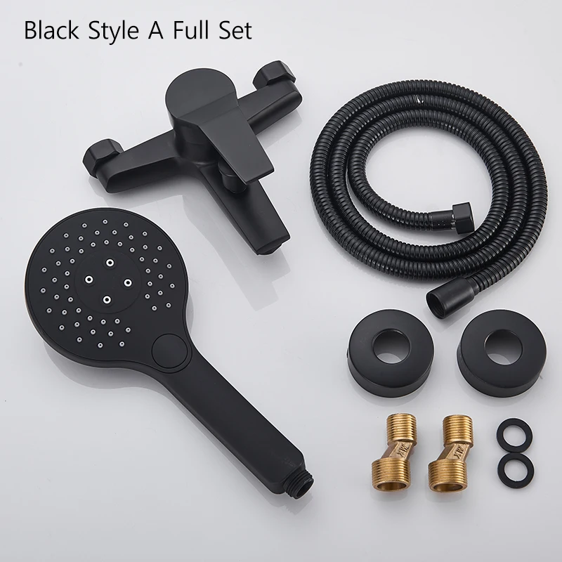Black Bathroom Bathtub Faucet Hot Cold Water Mixer Tap Wall Mount Faucet With Handheld Shower Bathtub Outlet 5