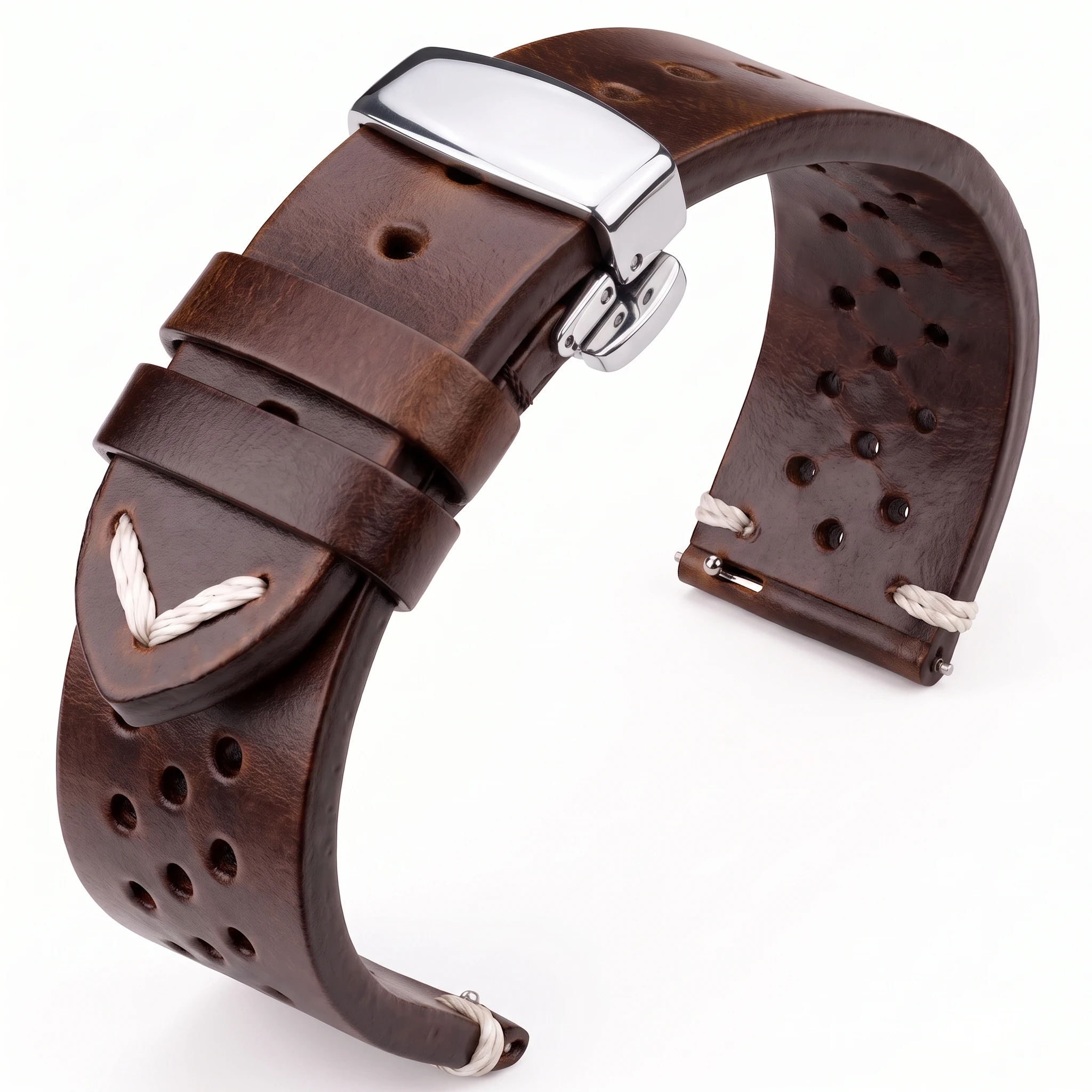Premium Quick Release Leather Watch Strap with Breathable Butterfly Buckle