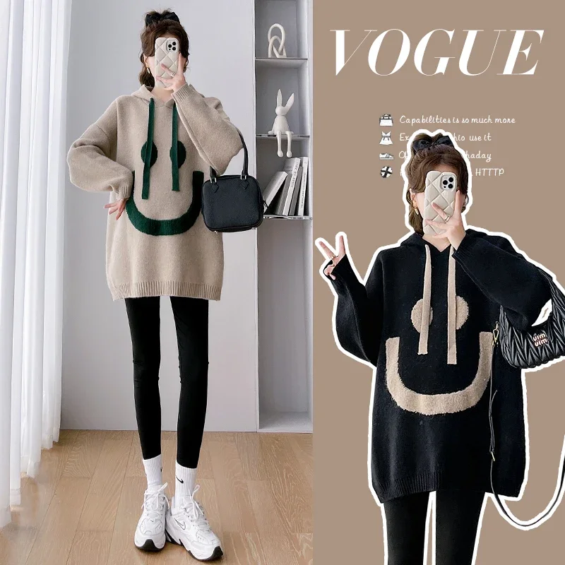 Autumn Winter Knitted Maternity Sweaters Hoodies Loose Shirts Clothes for Pregnant Women Pregnancy Coats Tops