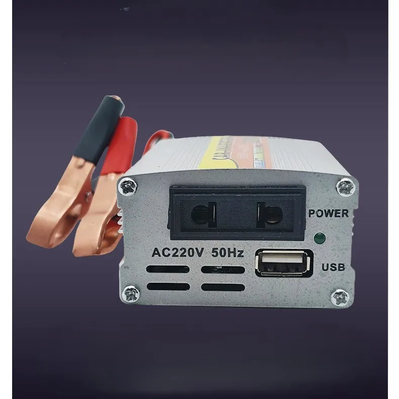 อินเวอร์เตอร์แปลงไฟรถยนต์ 220W แบบติดตั้งในรถยนต์ ใช้พลังงานแสงอาทิตย์ พร้อมพอร์ต USB แปลงไฟแบบพกพา จากไฟ DC 12V เป็นไฟ AC 220V พร้อมคลิปหนีบแบตเตอรี่ USB 1