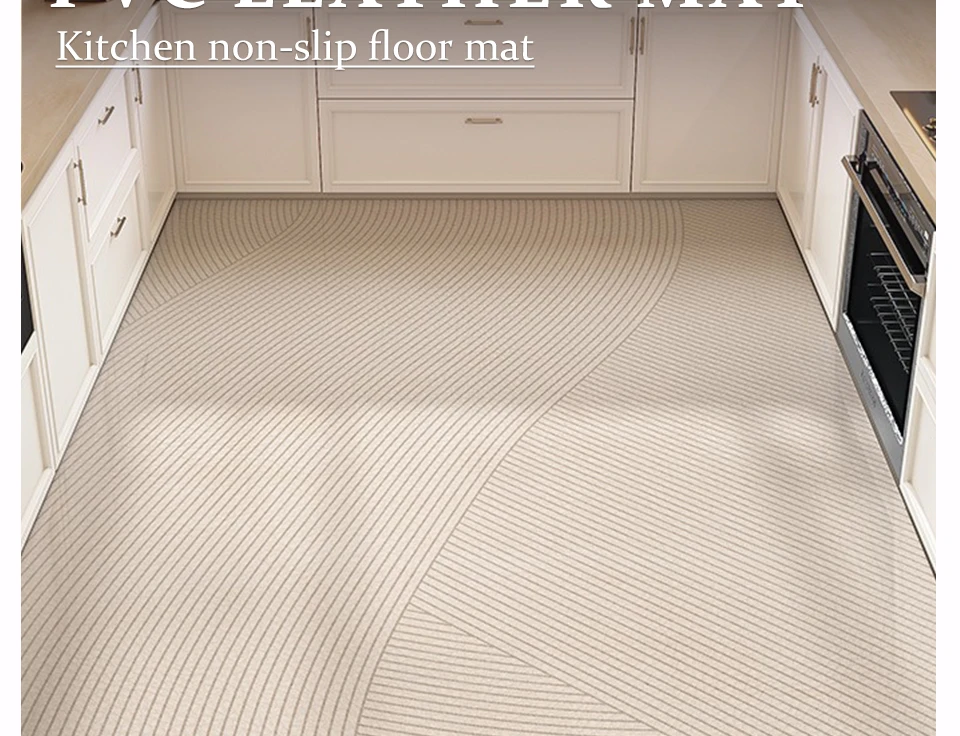 Kitchen Floor Mat Large Area Waterproof Carpet Pvc Leather Oil-proof Non-slip Foot Mats Line Minimalist Home Decoration Rug