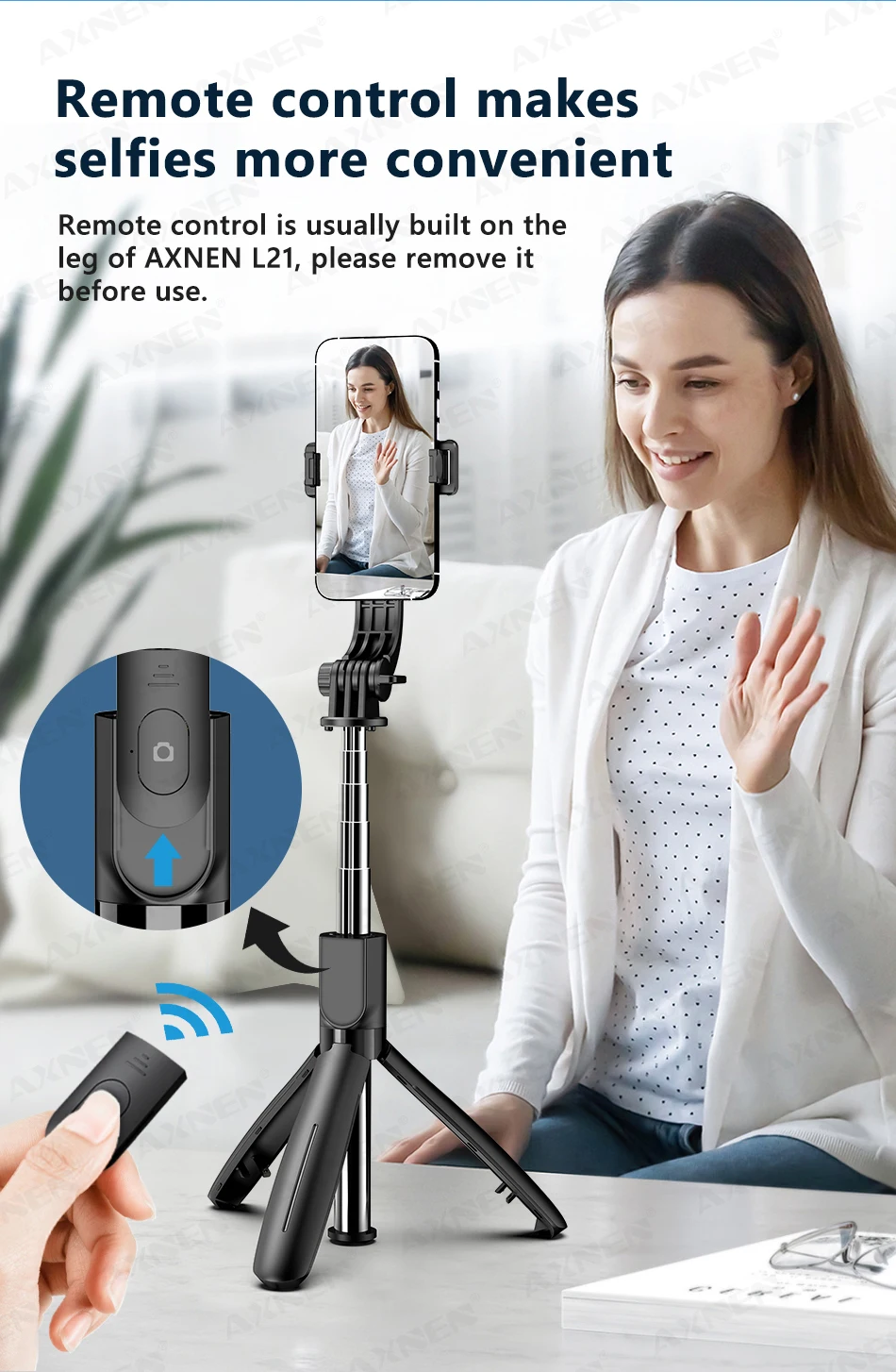 Selfie Stick Tripod With Wireless Remote And Extension Rod_voghion.com