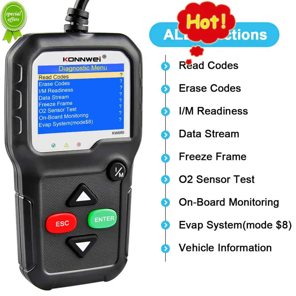 Автомобильный диагностический сканер KONNWEI KW680 OBDII, автомобильный диагностический инструмент OBD, Автомобильный сканер на русском языке, диагностический сканер