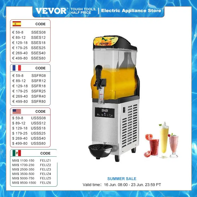 VEVOR 12L Commercial Slush Granita Machine Slushies maker Juicer Beverage Margarita Smoothie Frozen Drink Vending Machine