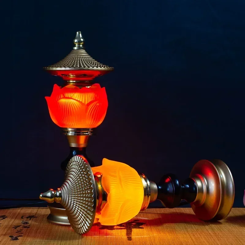 Household Buddhist Lamp, Glazed LED Lotus Lamp, Eternal Light in Front of Buddha, Altar Offering, Three Colors, Plug-in