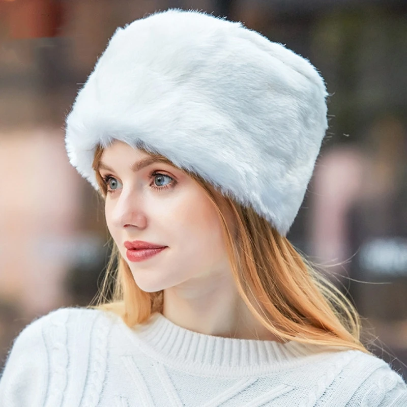 Winter Women Faux Fur Hats Fluffy Plush Wrap Cap Outdoor Casual Earwarmer Ski Hats Ladies Gift Luxury Thick Furry Decoration Hat 3