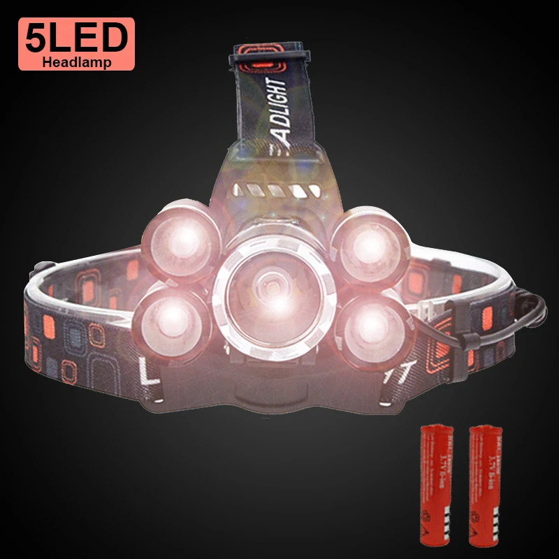 

Super Bright Fishing 5 led XM-L T6 Led Headlamp Head Flashlight Torch Lamp IPX6 Waterproof outdoor Headlight Lantern Lighting