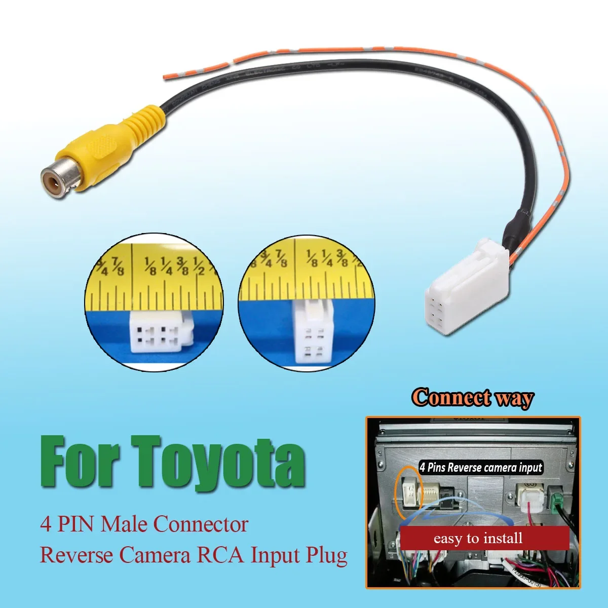 

For Toyota 4 Pin Male Connector Radio Back Up Reverse Camera RCA Input Plug Cable Adapter