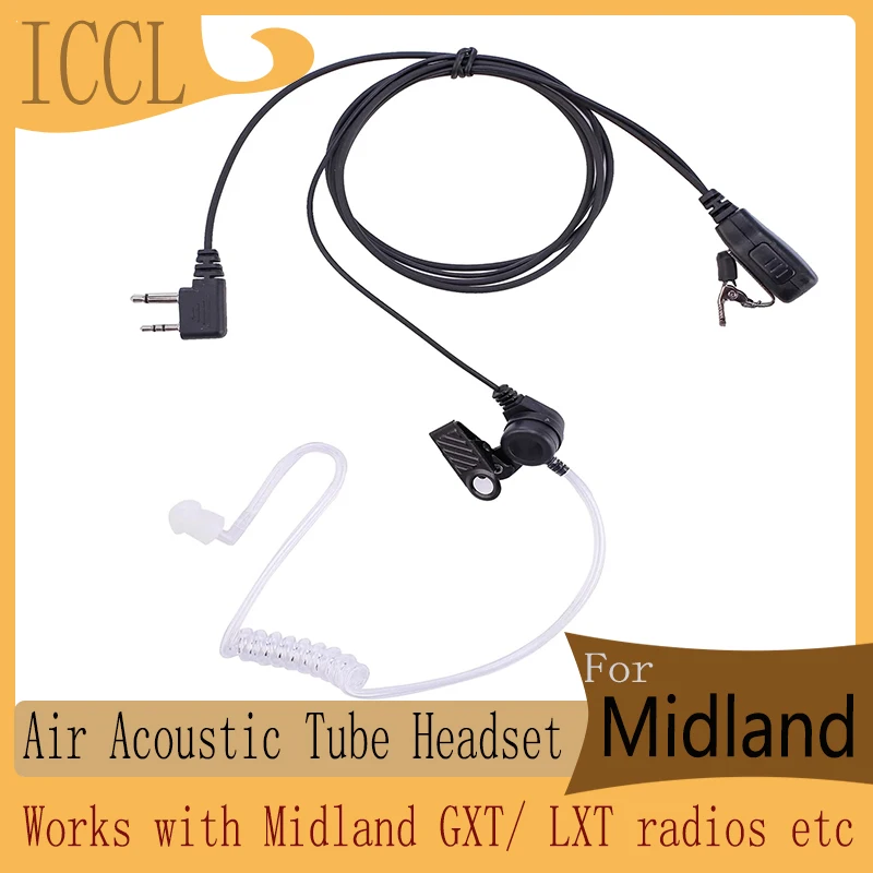 Single Wire Walkie Talkie Earpiece, Compatible for Midland GXT LXT Radio with PTT and Mic, Tansparent Air Acoustic Tube Headset z tac upgraded u94 with finger launch button ptt switch z115 for kenwood baofeng uv 82 tyt midland two way radio