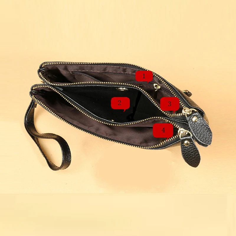 Fashion Women Clutch Wallet PU Leather Double Zipper Money Purse High Capacity Female Mobile Phone Clutch Purse with Wrist Strap
