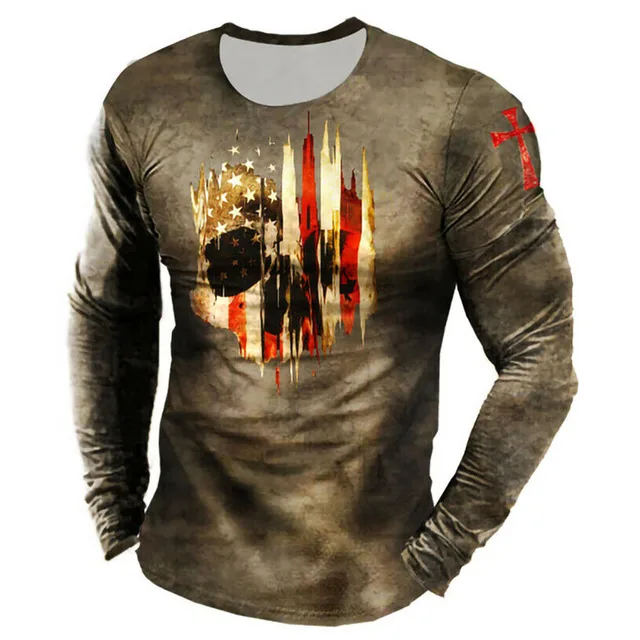 Vintage Print Tshirt 3d Templar Shirt Us Long Sleeve Street Hip Hop Loose Crew Neck Fall Top Plus Size Men Pullover Clothes CXKinghts-1805