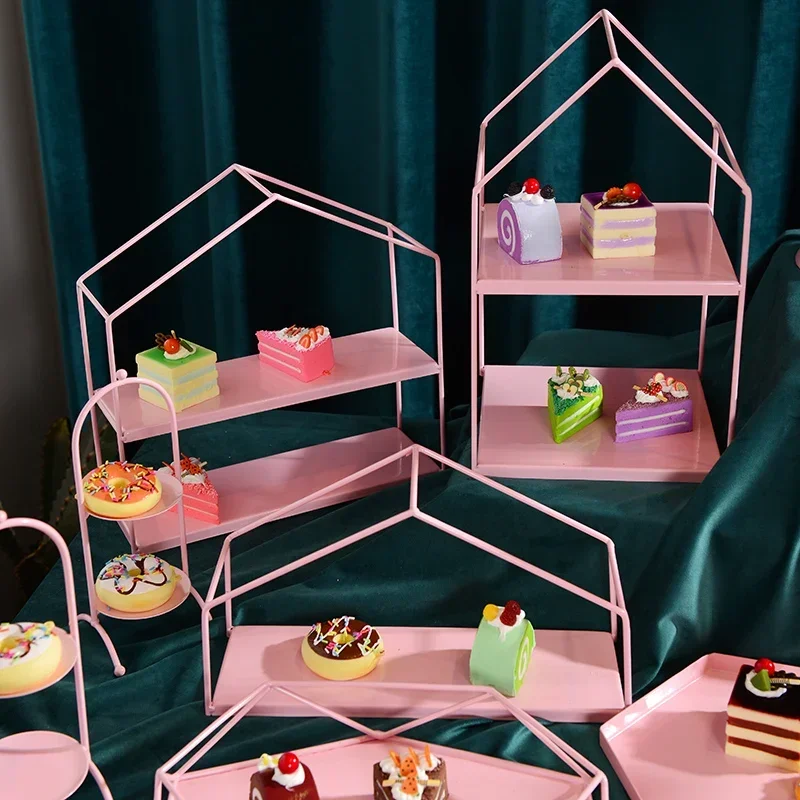 Pink Color Cake Stands Sets for Girl Kids Wedding Birthday Party Cupcake Dessert Cupcake Pastries Plates Bakeware Dinnerware