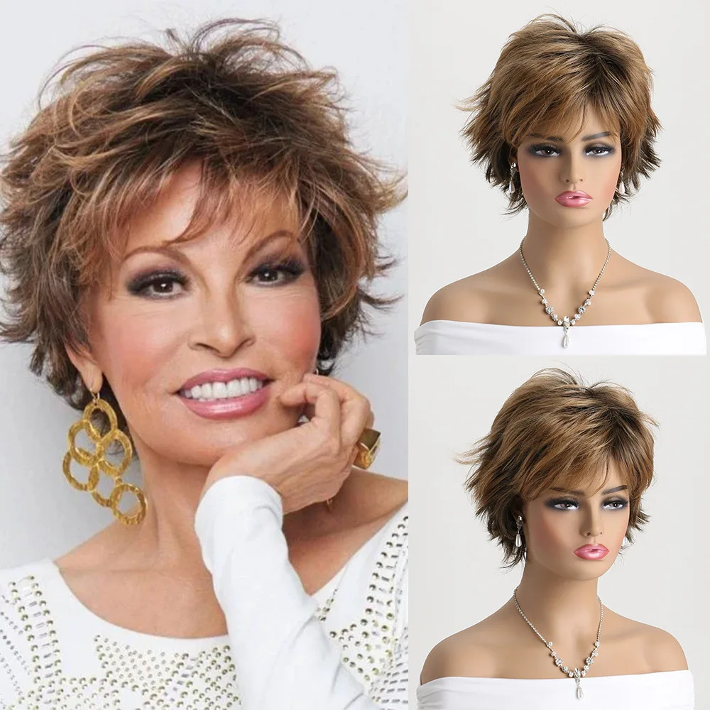 Synthetic Realistic Fluffy Short Curly Wigs For Women Light Brown Hair  With Bangs Natural Hairstyles Daily Use Heat Resistant infrared ir remote control realistic light up eye tail spider toy halloween christmas toy trick prank toys