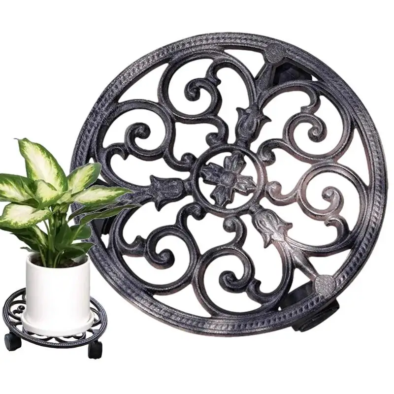 

Planter Stand With Wheels Retro Plant Moving Trays 360 Degree Wheel Movement Floral Or Owl Patterns Trolley For Gardening Indoor